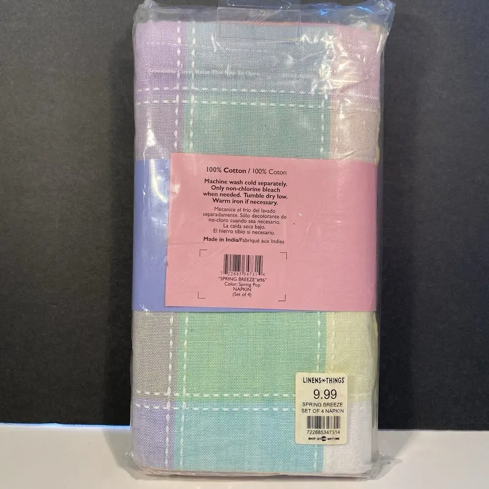 Home Wear Spring Breeze Hemstitch Napkins Pastel Plaid 100% Cotton